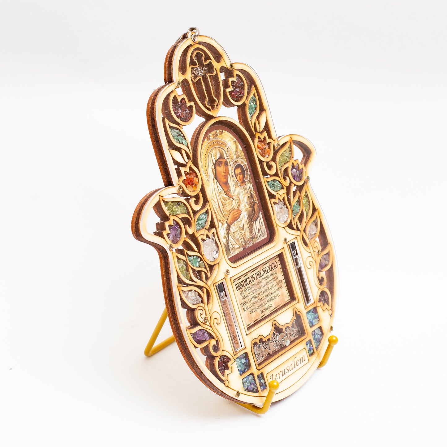 Hamsa catolica con bendicion del hogar y imagen del sagrado corazon de Jesus