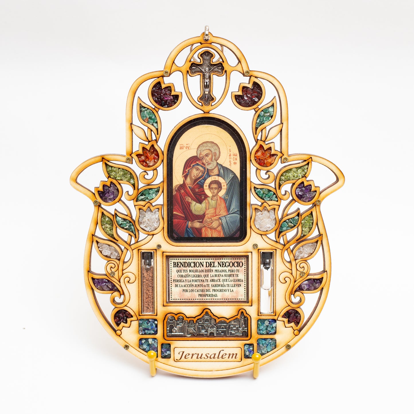 Hamsa catolica con bendicion del hogar y imagen del sagrado corazon de Jesus