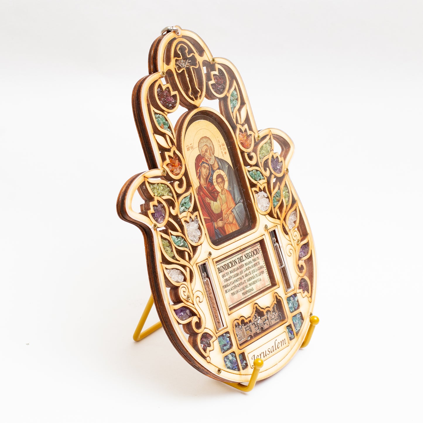 Hamsa catolica con bendicion del hogar y imagen del sagrado corazon de Jesus